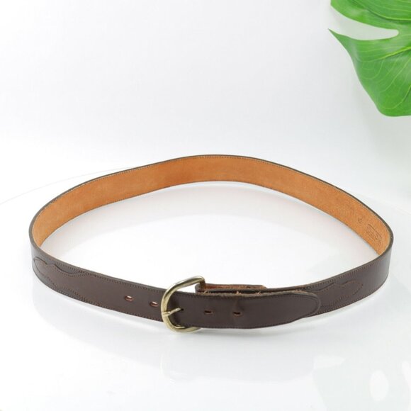 DunDee Mens Belt Size 42 Western Brown Leather Gold Tone Prong D-Ring Buckle - Picture 2 of 12